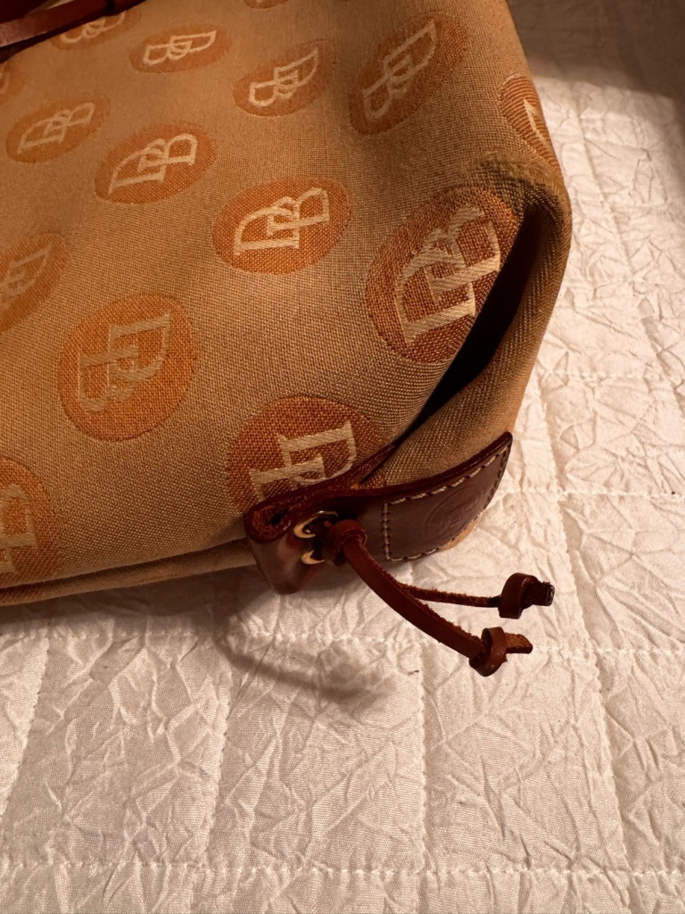 Dooney & Bourke Tan and Brown Logo Drawstring Tote with Removable Strap - Picture 9 of 11